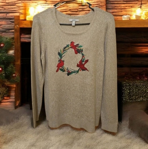 Sweater by Croft & Barrow beige Holiday Christmas ready - Picture 1 of 12